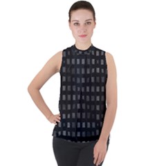 Abstract Black Checkered Pattern Mock Neck Chiffon Sleeveless Top by SpinnyChairDesigns