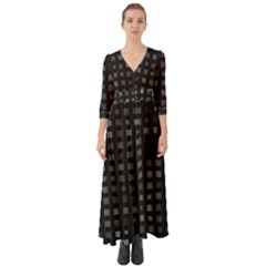 Abstract Black Checkered Pattern Button Up Boho Maxi Dress by SpinnyChairDesigns