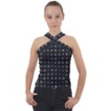 Abstract Black Checkered Pattern Cross Neck Velour Top View1