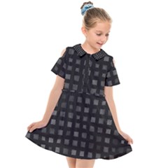 Abstract Black Checkered Pattern Kids  Short Sleeve Shirt Dress by SpinnyChairDesigns
