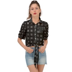 Abstract Black Checkered Pattern Tie Front Shirt  by SpinnyChairDesigns