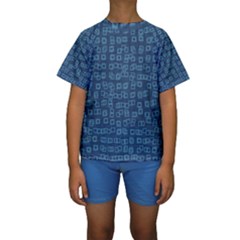 Blue Abstract Checks Pattern Kids  Short Sleeve Swimwear by SpinnyChairDesigns