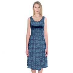 Blue Abstract Checks Pattern Midi Sleeveless Dress by SpinnyChairDesigns