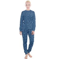 Blue Abstract Checks Pattern Women s Lounge Set by SpinnyChairDesigns