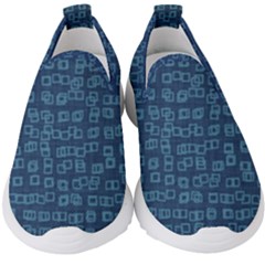 Blue Abstract Checks Pattern Kids  Slip On Sneakers by SpinnyChairDesigns