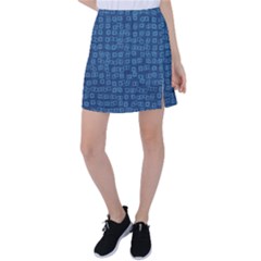 Blue Abstract Checks Pattern Tennis Skirt by SpinnyChairDesigns