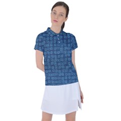 Blue Abstract Checks Pattern Women s Polo Tee
