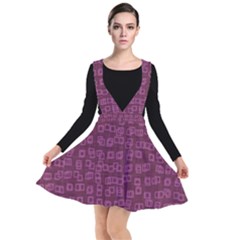 Plum Abstract Checks Pattern Plunge Pinafore Dress by SpinnyChairDesigns