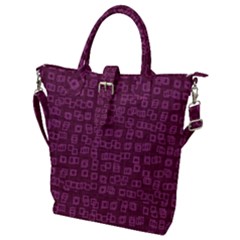 Plum Abstract Checks Pattern Buckle Top Tote Bag