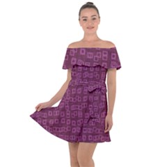 Plum Abstract Checks Pattern Off Shoulder Velour Dress by SpinnyChairDesigns