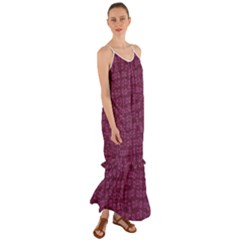 Plum Abstract Checks Pattern Cami Maxi Ruffle Chiffon Dress by SpinnyChairDesigns