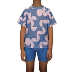 Pink And Blue Shapes Kids  Short Sleeve Swimwear