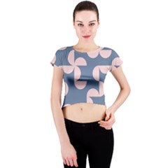 Pink And Blue Shapes Crew Neck Crop Top