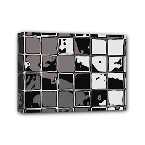 Black And White Checkered Grunge Pattern Mini Canvas 7  X 5  (stretched) by SpinnyChairDesigns