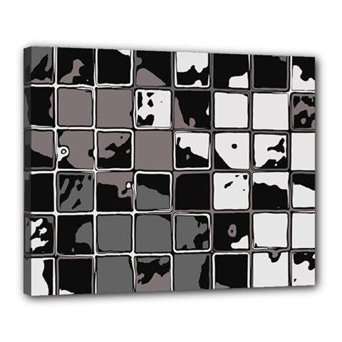 Black And White Checkered Grunge Pattern Canvas 20  X 16  (stretched) by SpinnyChairDesigns