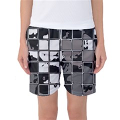 Black And White Checkered Grunge Pattern Women s Basketball Shorts by SpinnyChairDesigns