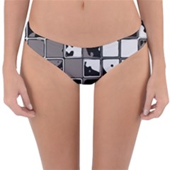 Black And White Checkered Grunge Pattern Reversible Hipster Bikini Bottoms by SpinnyChairDesigns