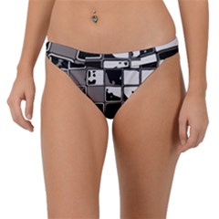 Black And White Checkered Grunge Pattern Band Bikini Bottom by SpinnyChairDesigns