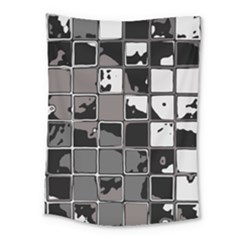 Black And White Checkered Grunge Pattern Medium Tapestry by SpinnyChairDesigns