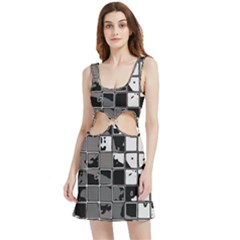 Black And White Checkered Grunge Pattern Velvet Cutout Dress by SpinnyChairDesigns