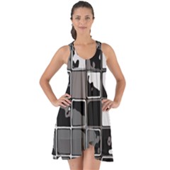 Black And White Checkered Grunge Pattern Show Some Back Chiffon Dress by SpinnyChairDesigns