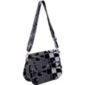 Black and White Checkered Grunge Pattern Saddle Handbag View1