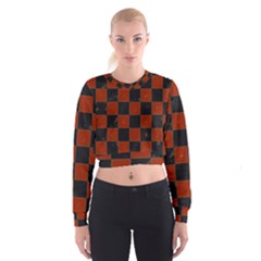 Red And Black Checkered Grunge  Cropped Sweatshirt by SpinnyChairDesigns