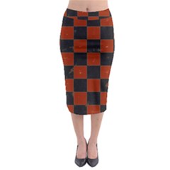 Red And Black Checkered Grunge  Midi Pencil Skirt by SpinnyChairDesigns