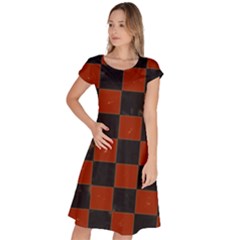 Red And Black Checkered Grunge  Classic Short Sleeve Dress by SpinnyChairDesigns