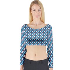 Country Blue Checks Pattern Long Sleeve Crop Top by SpinnyChairDesigns