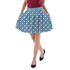 Country Blue Checks Pattern A-line Pocket Skirt by SpinnyChairDesigns