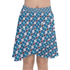 Country Blue Checks Pattern Chiffon Wrap Front Skirt by SpinnyChairDesigns