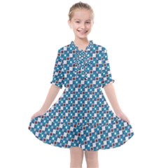 Country Blue Checks Pattern Kids  All Frills Chiffon Dress by SpinnyChairDesigns