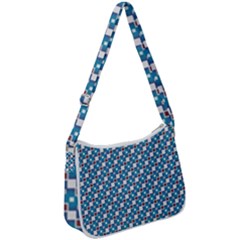 Country Blue Checks Pattern Zip Up Shoulder Bag by SpinnyChairDesigns