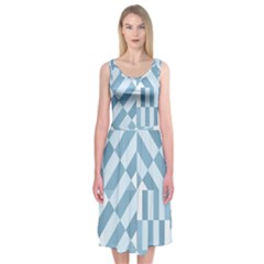 Truchet Tiles Blue White Midi Sleeveless Dress by SpinnyChairDesigns