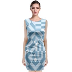 Truchet Tiles Blue White Classic Sleeveless Midi Dress by SpinnyChairDesigns