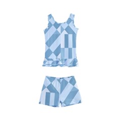 Truchet Tiles Blue White Kids  Boyleg Swimsuit by SpinnyChairDesigns