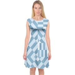 Truchet Tiles Blue White Capsleeve Midi Dress by SpinnyChairDesigns