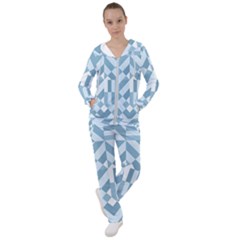 Truchet Tiles Blue White Women s Tracksuit by SpinnyChairDesigns