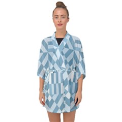 Truchet Tiles Blue White Half Sleeve Chiffon Kimono by SpinnyChairDesigns