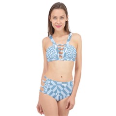 Truchet Tiles Blue White Cage Up Bikini Set by SpinnyChairDesigns