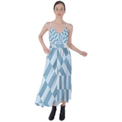 Truchet Tiles Blue White Tie Back Maxi Dress