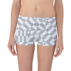 Truchet Tiles Grey White Pattern Reversible Boyleg Bikini Bottoms by SpinnyChairDesigns