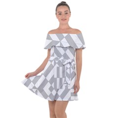 Truchet Tiles Grey White Pattern Off Shoulder Velour Dress by SpinnyChairDesigns