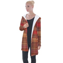 Madras Plaid Fall Colors Longline Hooded Cardigan by SpinnyChairDesigns