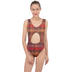 Madras Plaid Fall Colors Center Cut Out Swimsuit by SpinnyChairDesigns