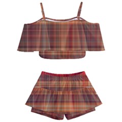 Madras Plaid Fall Colors Kids  Off Shoulder Skirt Bikini by SpinnyChairDesigns