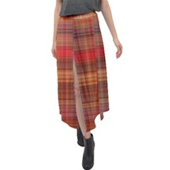 Madras Plaid Fall Colors Velour Split Maxi Skirt by SpinnyChairDesigns