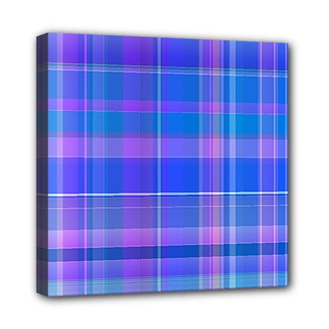 Madras Plaid Blue Purple Mini Canvas 8  X 8  (stretched) by SpinnyChairDesigns