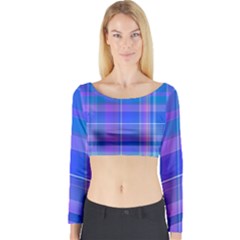 Madras Plaid Blue Purple Long Sleeve Crop Top by SpinnyChairDesigns